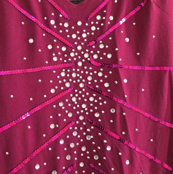 Vintage 90s Y2K Elegant Magenta Evening Dress Rhinestones Sequins Fairy Small - Picture 5 of 6